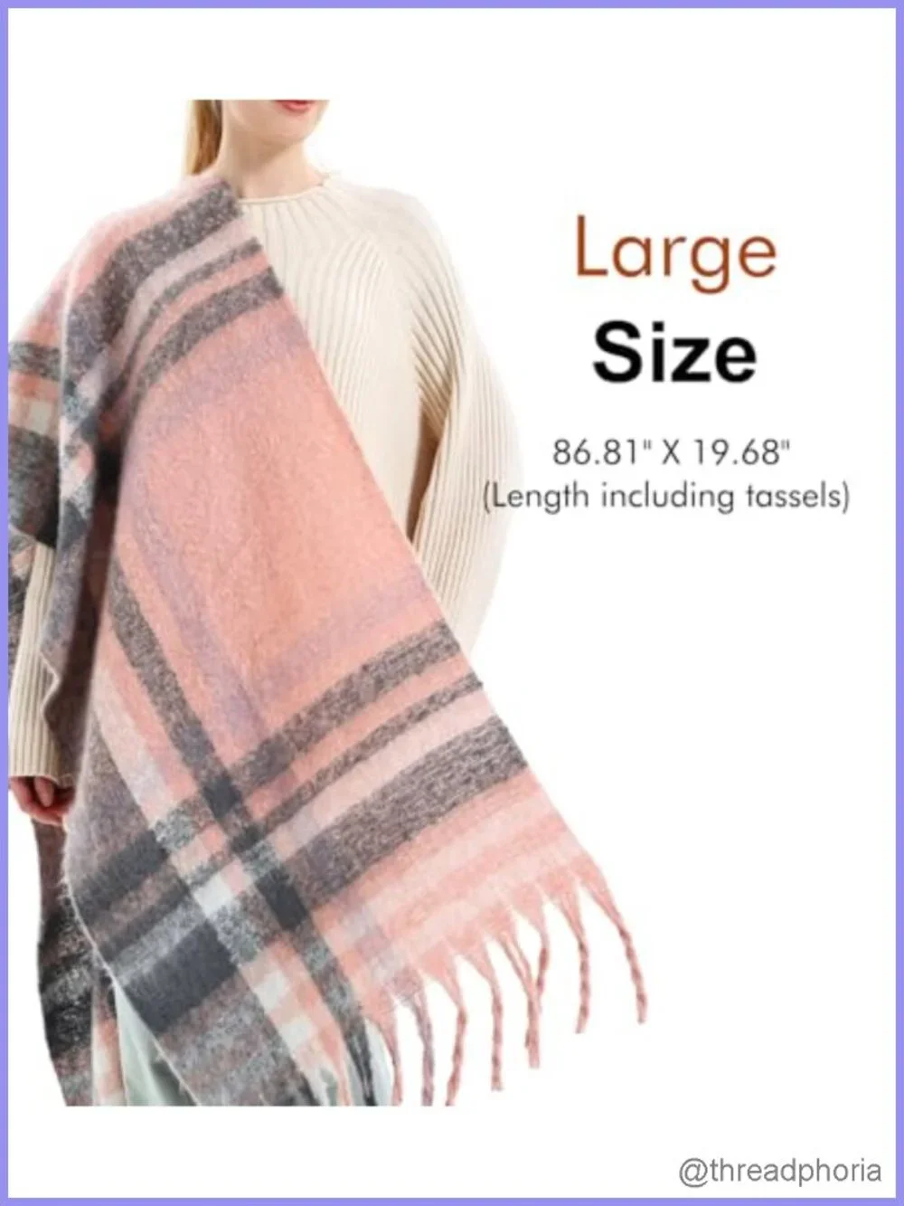 Vintage Plaid Cashmere Feel Scarf Shawl Wrap Winter Warm Oversized